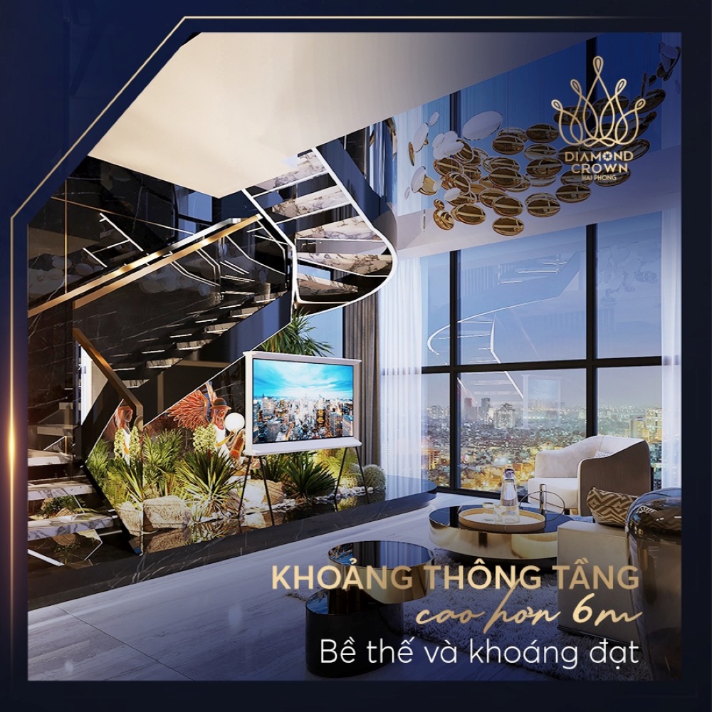 Căn hộ 2 tầng tại chung cư Doji Hải Phòng sở hữu khoảng không tầng cao hơn 6m