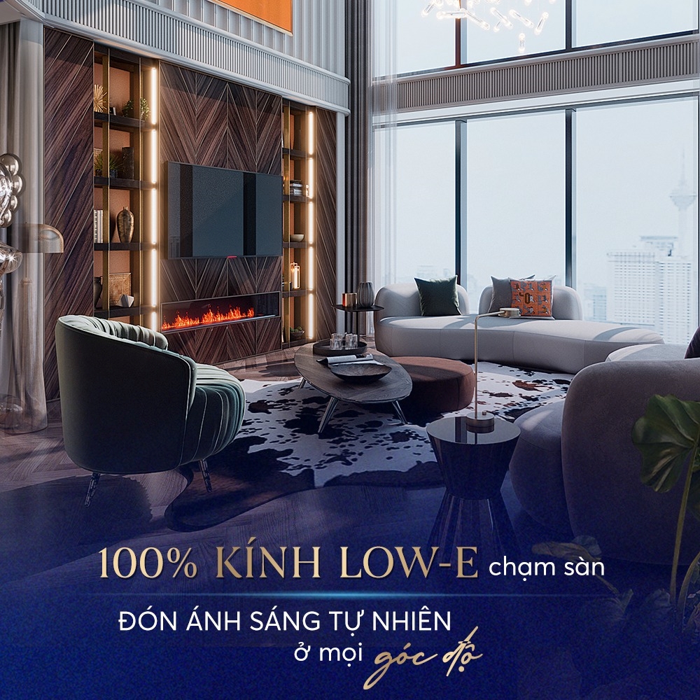 Không gian phòng khách Sky Villa 05 Freesia tại chung cư Doji Hải Phòng sử dụng 100% kính LOW-E chạm sàn Không gian phòng khách Sky Villa 05 Freesia tại chung cư Doji Hải Phòng sử dụng 100% kính LOW-E chạm sàn
